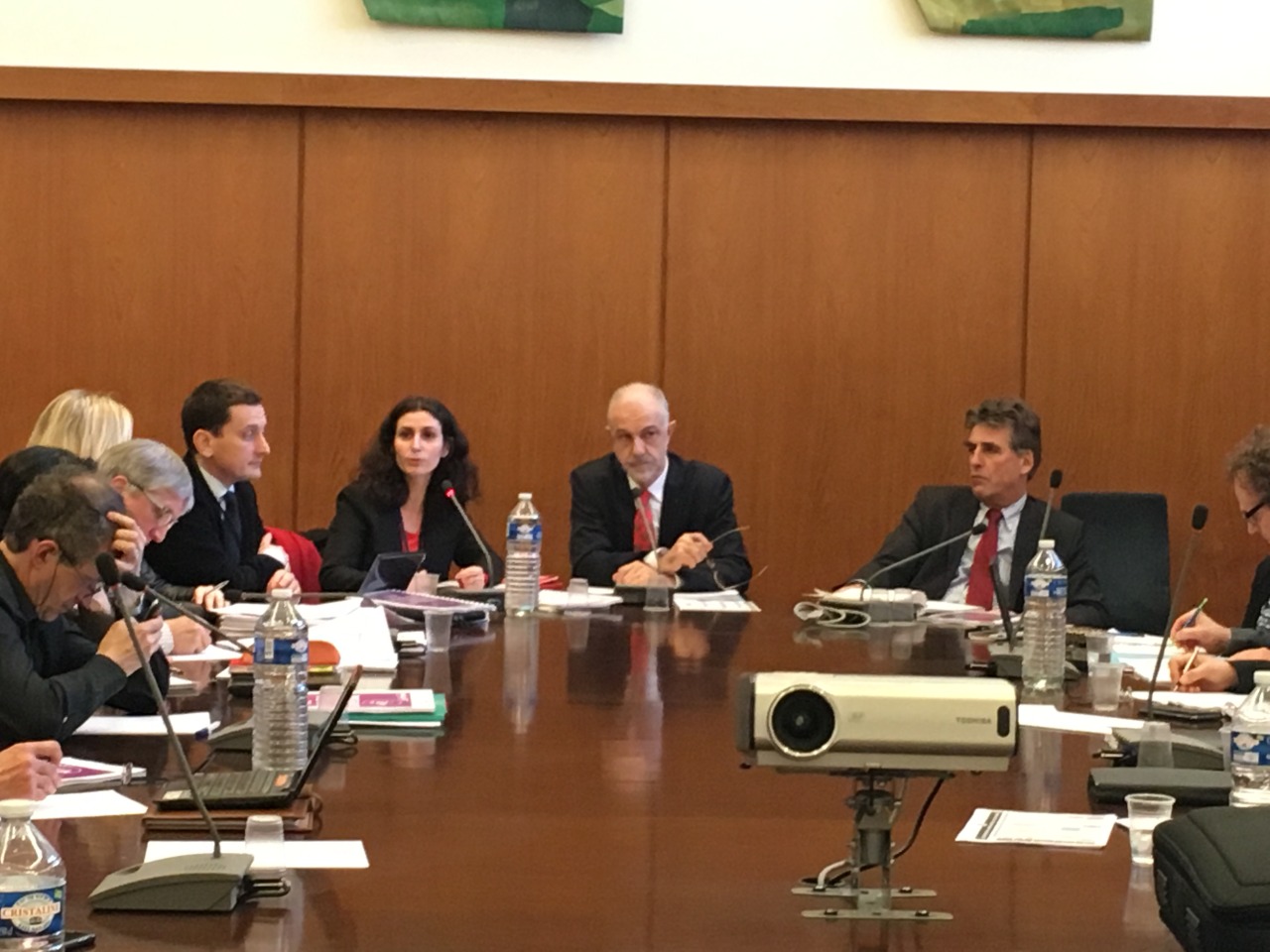 Jean-Marie Cambacérès, président de la section AEI du CESE, avec Aurélie Lapidus, secrétaire générale adjointes des affaires européennes (SGAE) lors de son audition par la section dans le cadre du Programme National de Réforme le 15 mars 2016.